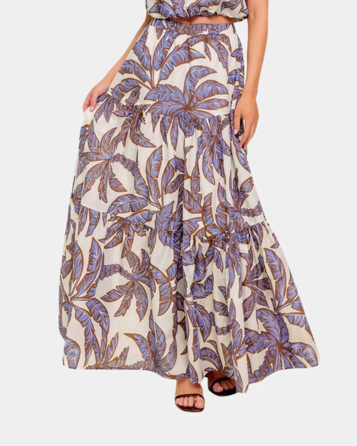 Flying Tomato - Azure Riviera Palm Tiered Maxi Skirt
