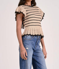 Elan - Short Sleeve Ruffle Top Sweater