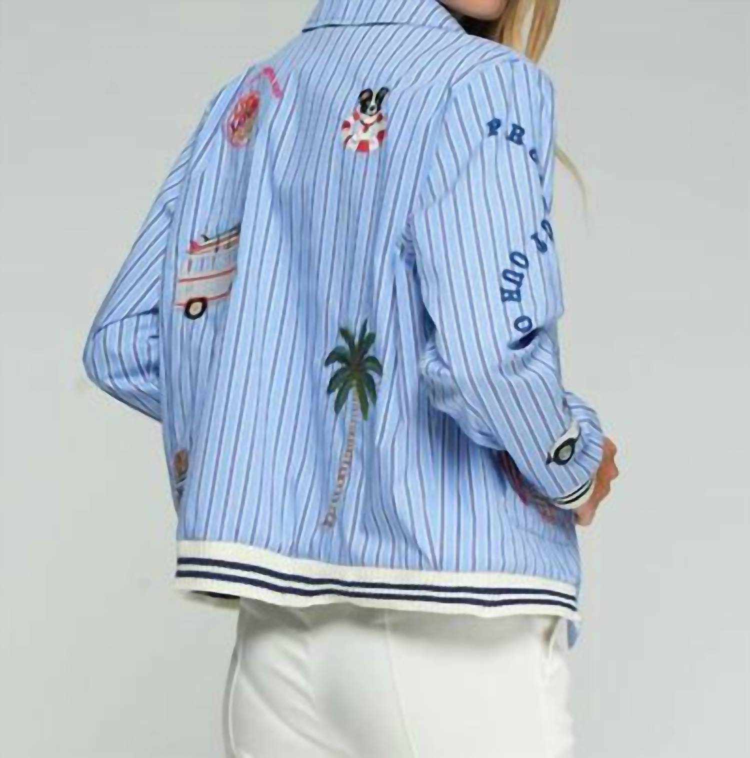 Vilagallo - Surf Embroidery Striped Bomber Jacket