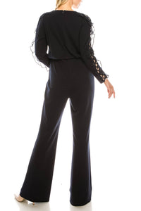 Aidan Mattox - Cross Mesh Sleeve Evening Jumpsuit