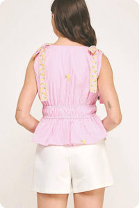 Strut & Bolt - Lemon Embroidery Bow Strap Top