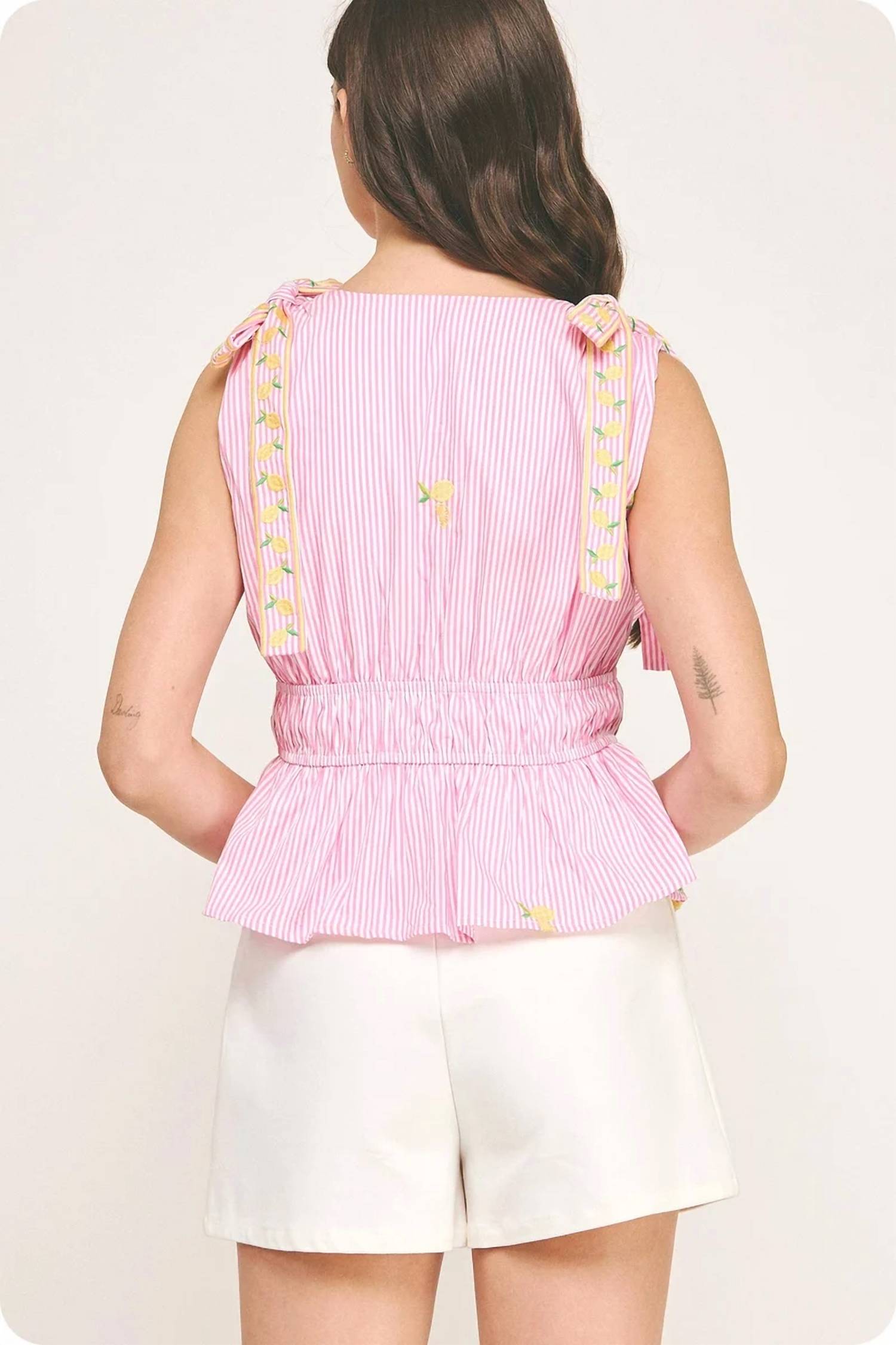 Strut & Bolt - Lemon Embroidery Bow Strap Top