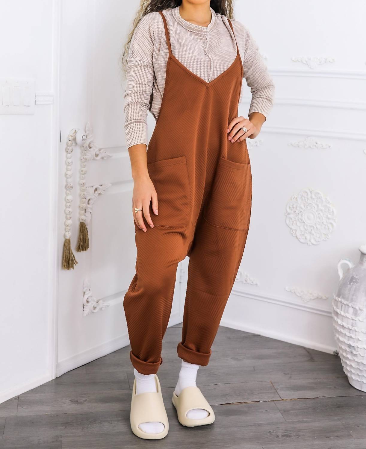 Surelymine - Harem Pocket Jumpsuit Relaxed Fit One-piece