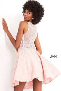 JOVANI A Line Short Beaded Lace Cocktail Dress in pink - women's dress - alternate view