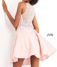 JOVANI A Line Short Beaded Lace Cocktail Dress in pink - women's dress - detail view