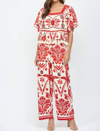 Fate By Lfd - Tropical Print Drawstring Waist Wide Leg Pants