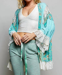 Pol - Ruffle Sleeve Open Relaxed Fit Cardigan