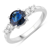 Diana M Jewels Women's Round Natural Blue Sapphire Fashion Ring (1.38 Ct) - Petite in 14k white gold - women's jewelry