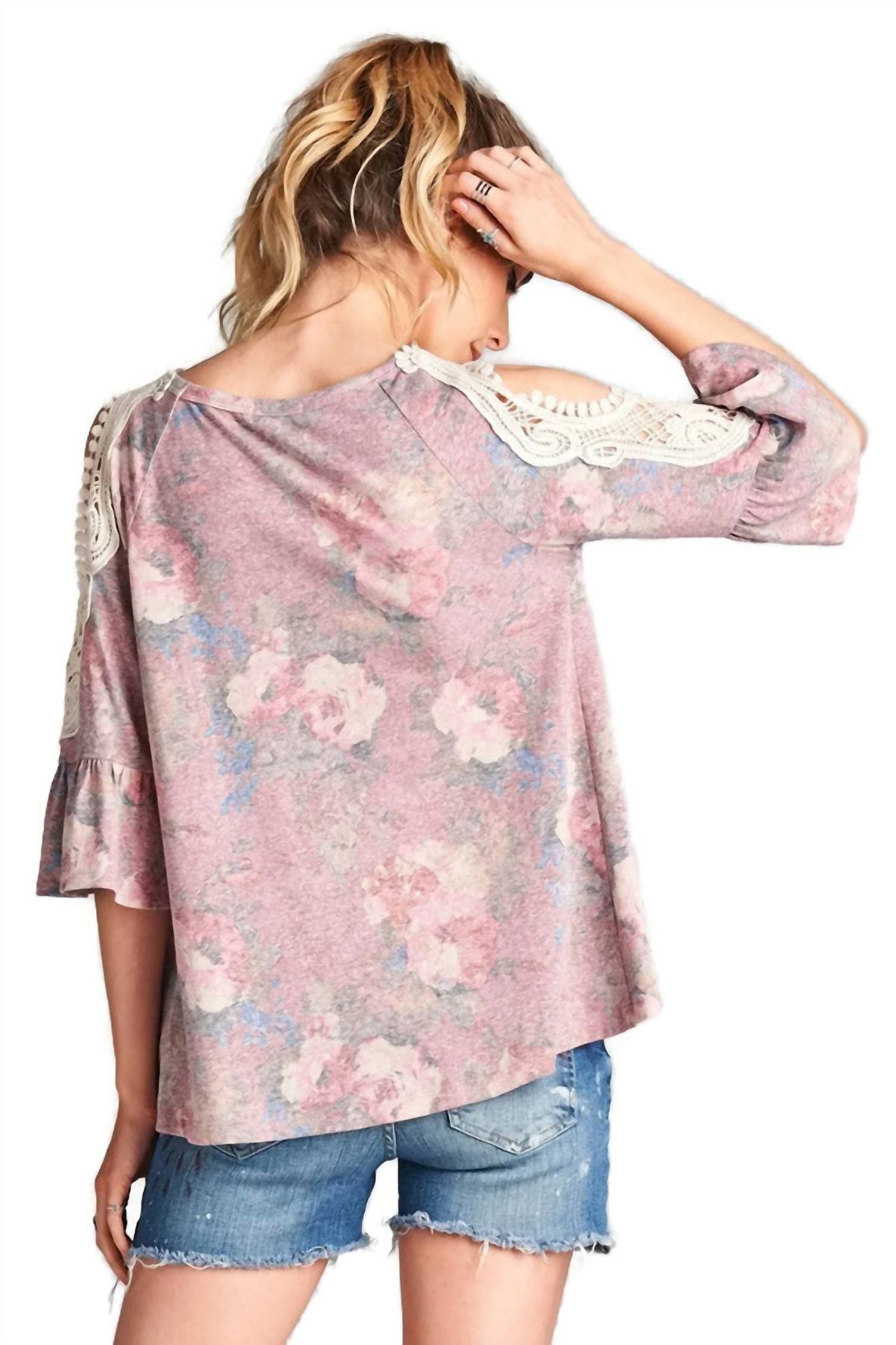 Oddi - Floral Crochet Washed Top