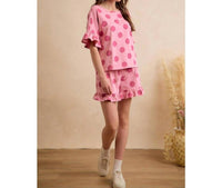 Bibi - Polka Dots Printed Ruffled Detail Top And Shorts Set