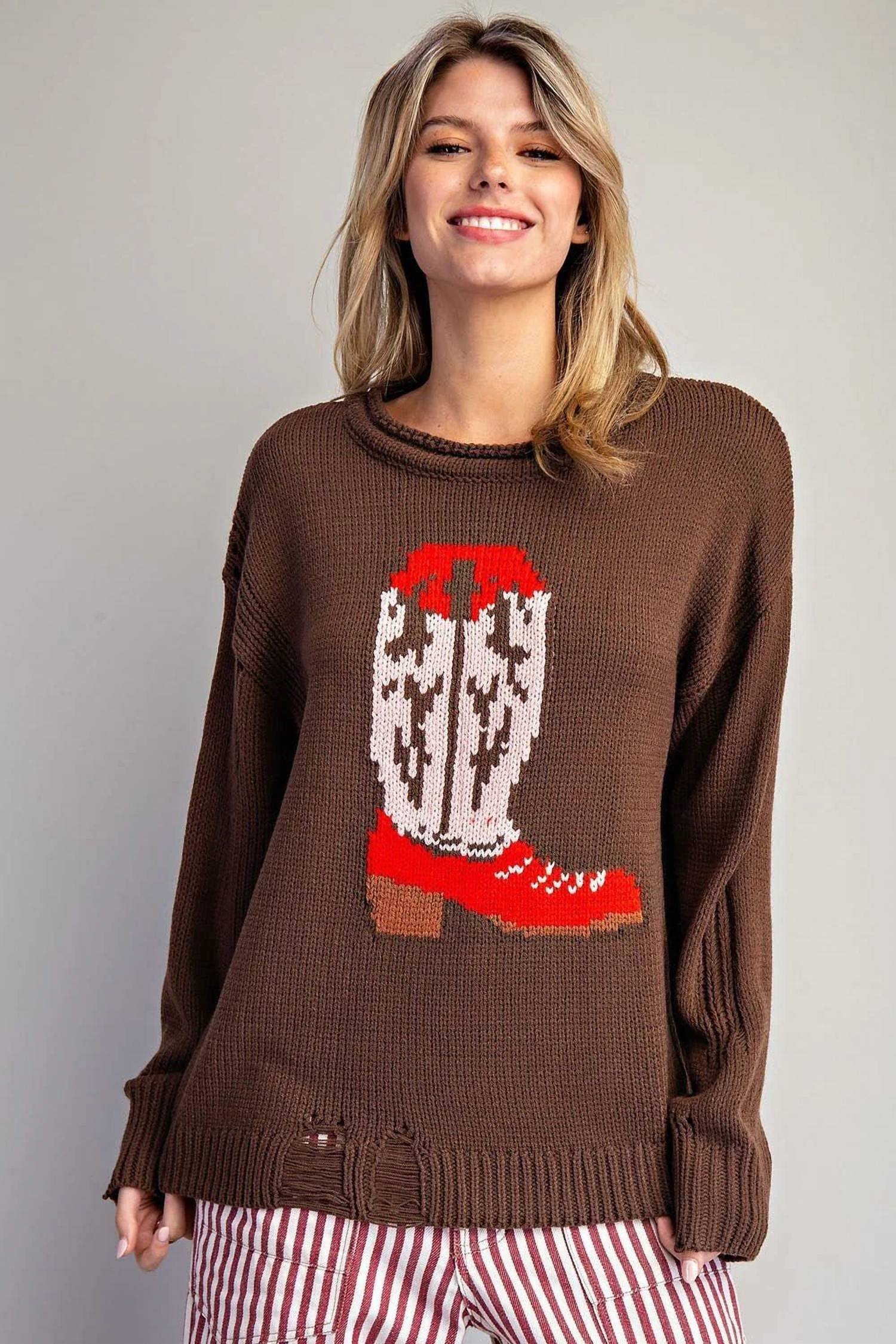 Style U - Western Intarsia Long Sleeve Sweater