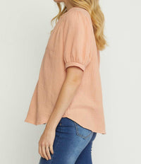 entro Textured Cotton Gauze Top in peach - women's shirt - alternate view