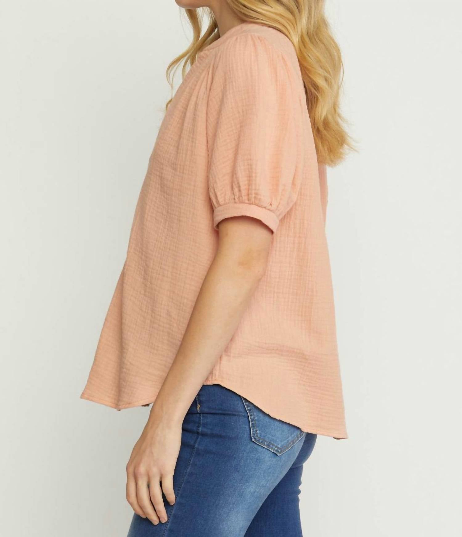 entro Textured Cotton Gauze Top in peach - women's shirt - alternate view