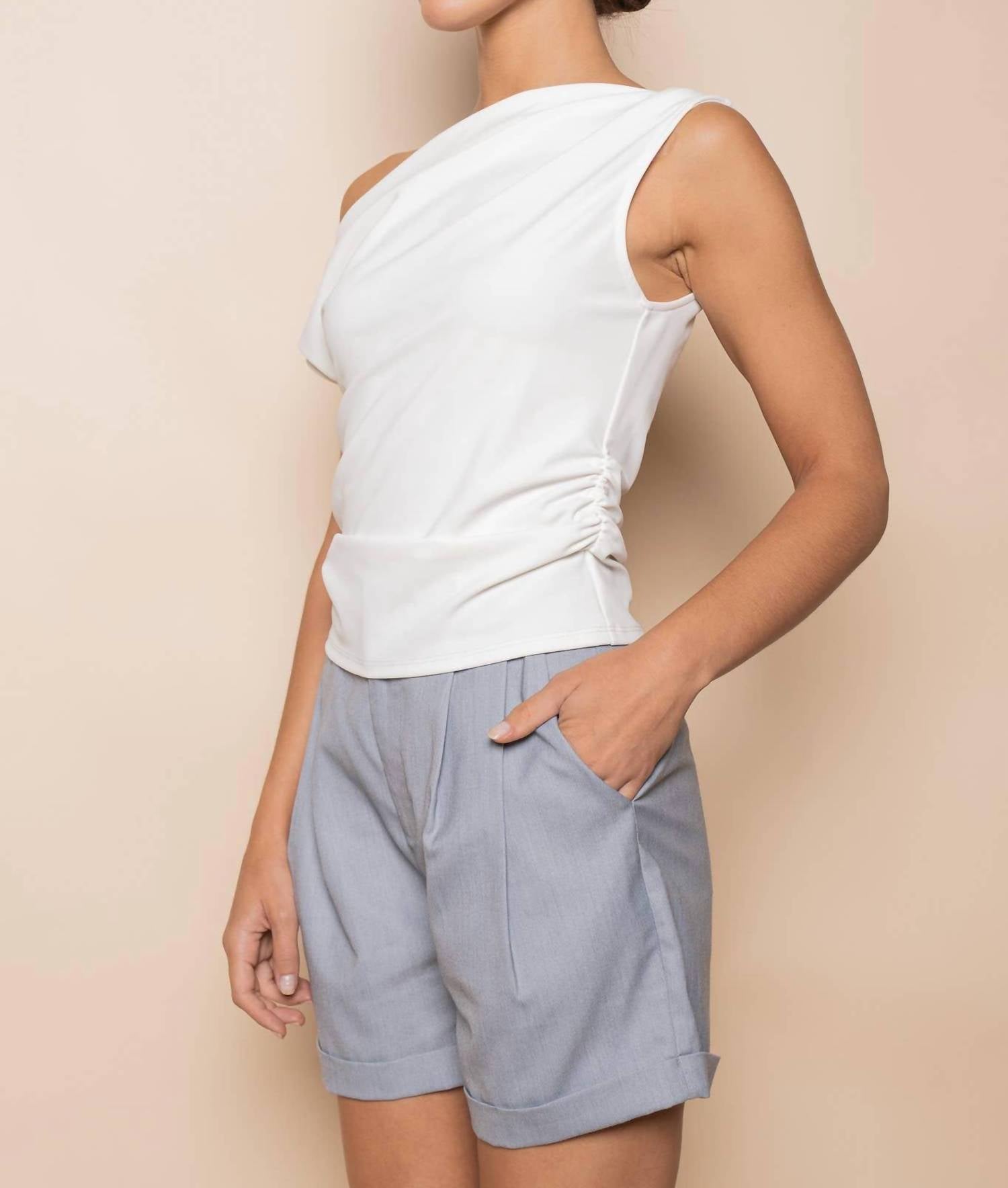 Fore Collection Soft Drape One Shoulder Top in white - women's t-shirt - view 5