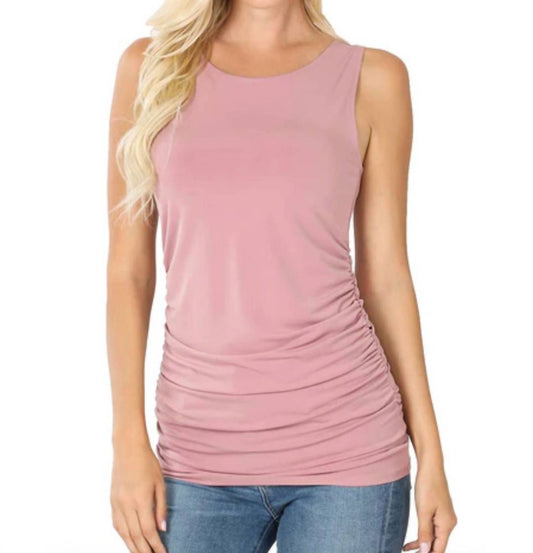 Zenana - Ity Side Ruched Sleeveless Top