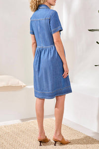 TRIBAL Button Down Flowy Dress in fjord blue - women's dress - detail view