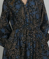 NIBI MTK Aria Maxi Dress in blue flower - women's dress - detail view