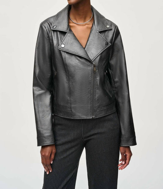 Joseph Ribkoff - Metallic Faux Leather Biker Jacket