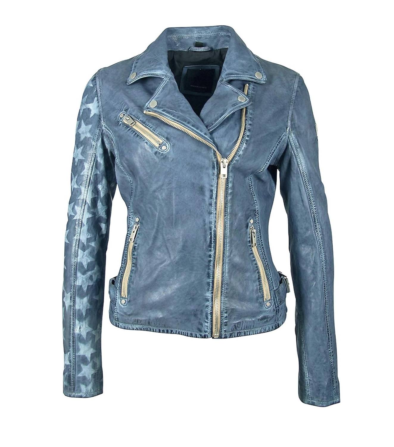 MAURITIUS Women's Sofia Star Rf Leather Jacket in sky blue - women's jacket