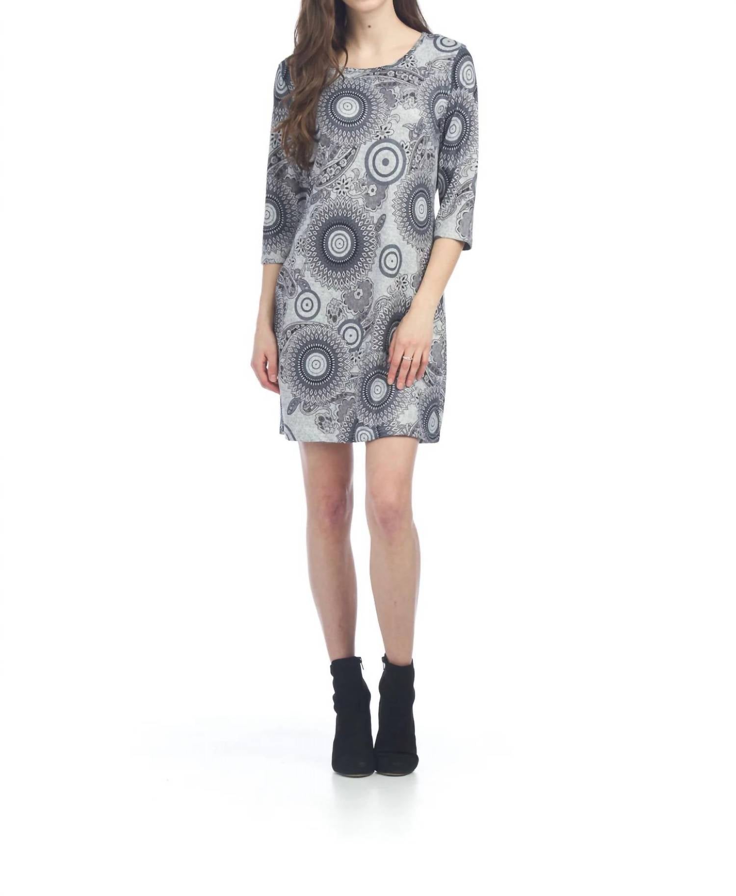 Papillon - Medallion Print 3/4 Sleeve Sweater Dress