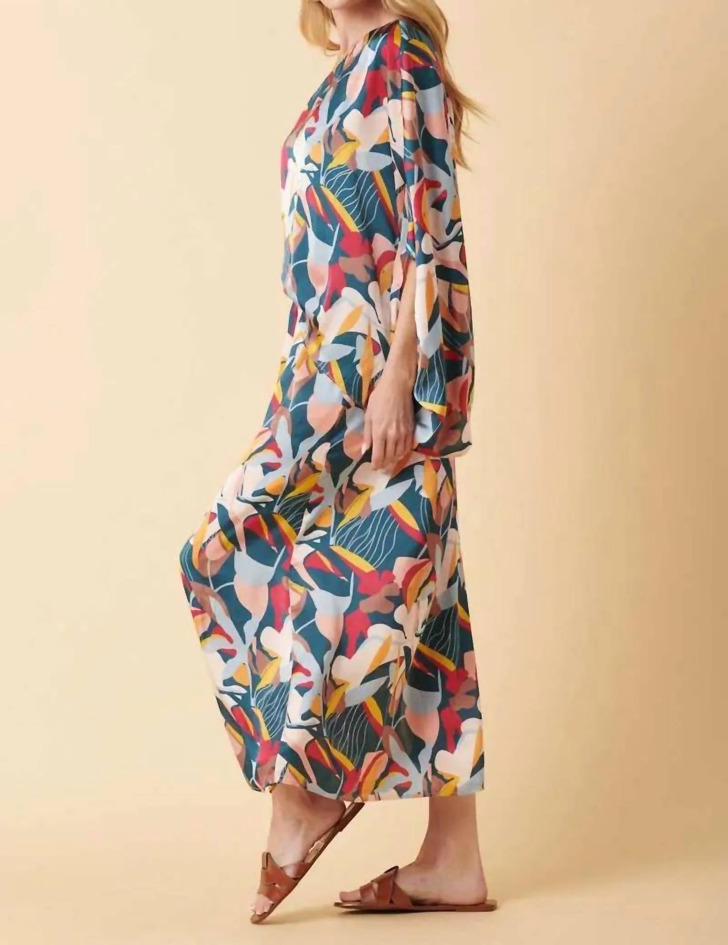 Mittoshop - Abstract Flower Print One Shoulder Maxi Dress