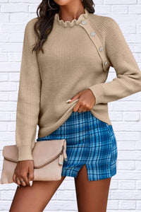 Diva USA Solid Loose Knit Button Sweater in beige - women's sweater - detail view