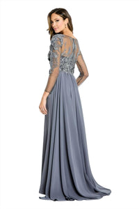 Montage by Mon Cheri Embroidered Bodice Long Sleeve Dress in smoke - women's dress - alternate view