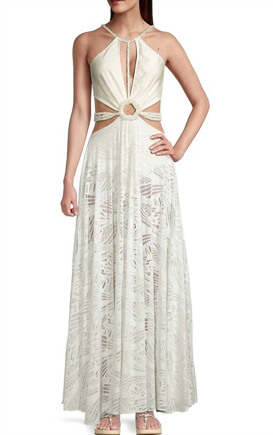 Women's Pearl and Lace Beaded Strap Cut Out Beach Maxi Dress