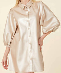 Dolce Cabo - Metallic Faux Leather Puff Sleeve Dress