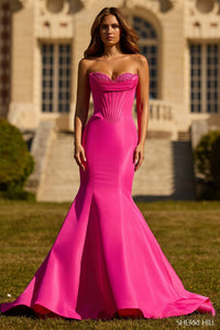 Sherri Hill Mermaid Lace Sweetheart Neck Dress in bright pink - women's dress - alternate view