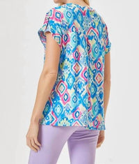 Dear Scarlett - Lizzie Short Sleeves Diamond Print Top