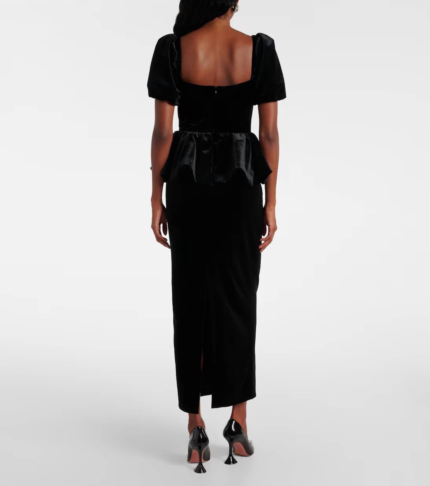 Self-Portrait - Velvet Peplum Midi Dress