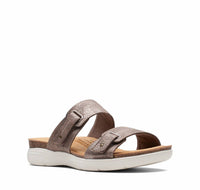 Clarks Women's April Dusk Slide Sandal in bronze metallic textile - women's sandal