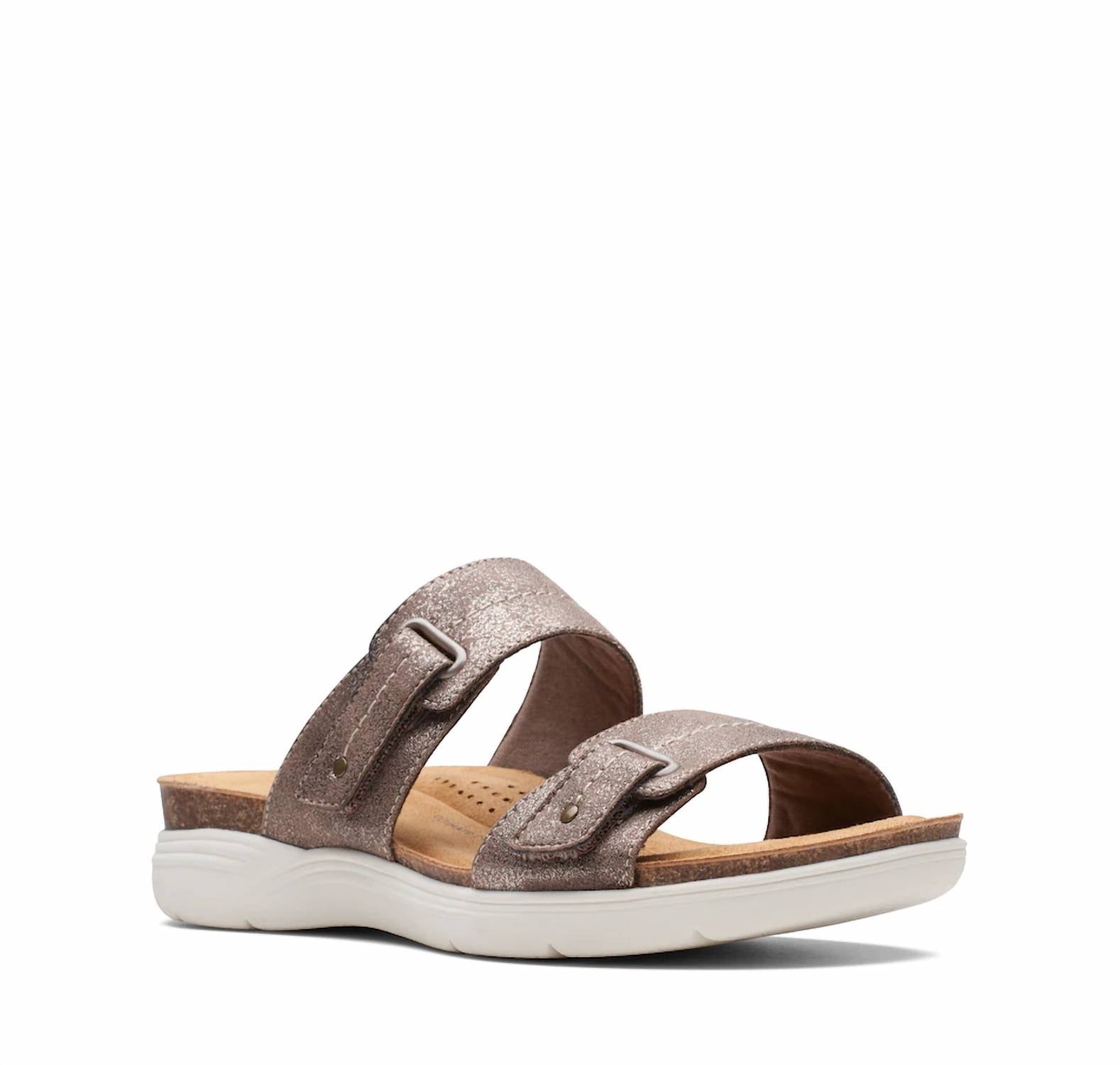 Clarks Women's April Dusk Slide Sandal in bronze metallic textile - women's sandal