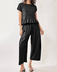 Davi & Dani - Cap Sleeve Top and Waistband Pant Set