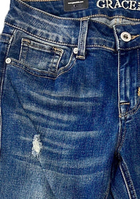 Grace In La - Women's Mid-rise Distressed Denim Straight Leg Jean