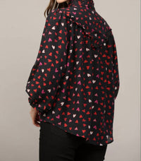 Fate By Lfd - Heart Print Ruffle Yoke Detail Bubble Sleeve Blouse