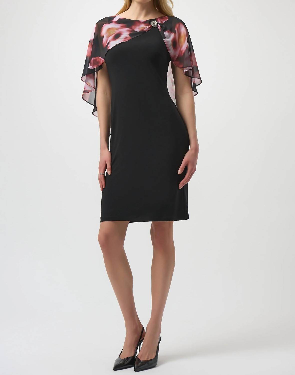 Joseph Ribkoff - Floral Chiffon Cape Overlay Dress