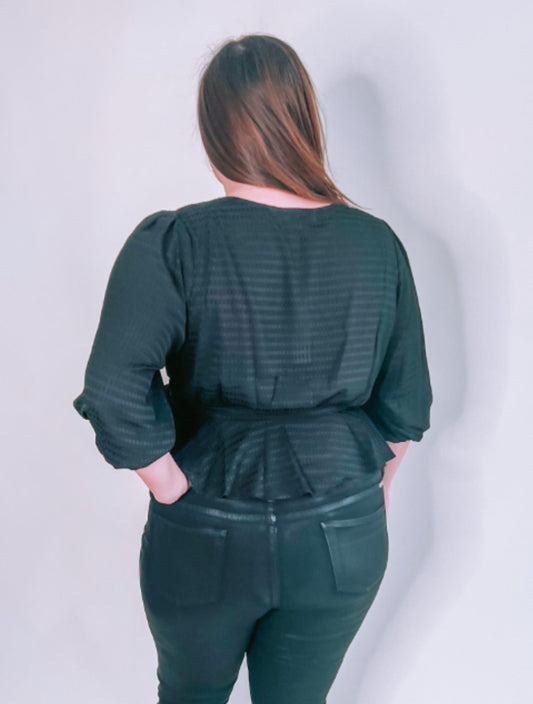 Gilli - Plus Size 3/4 Sleeve Surplice Peplum Blouse