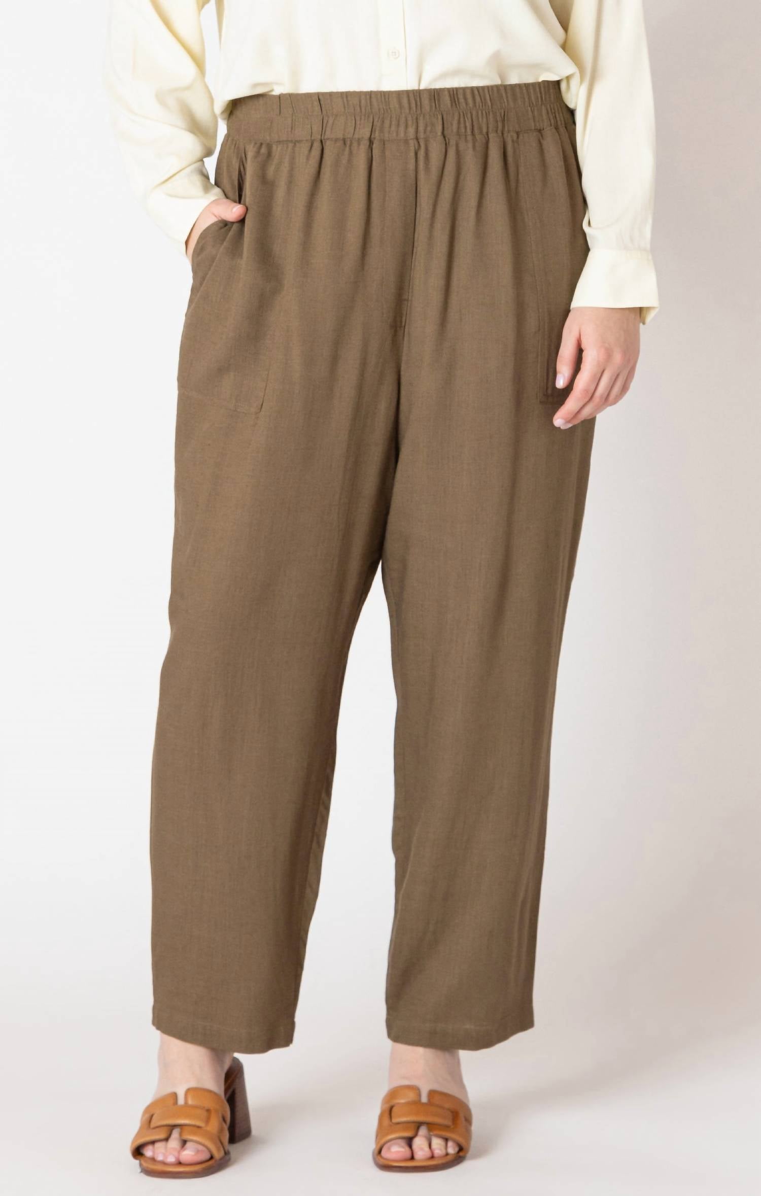 Dex Pull On Straight Leg Pant -Plus in olive brown - women's pants - detail view