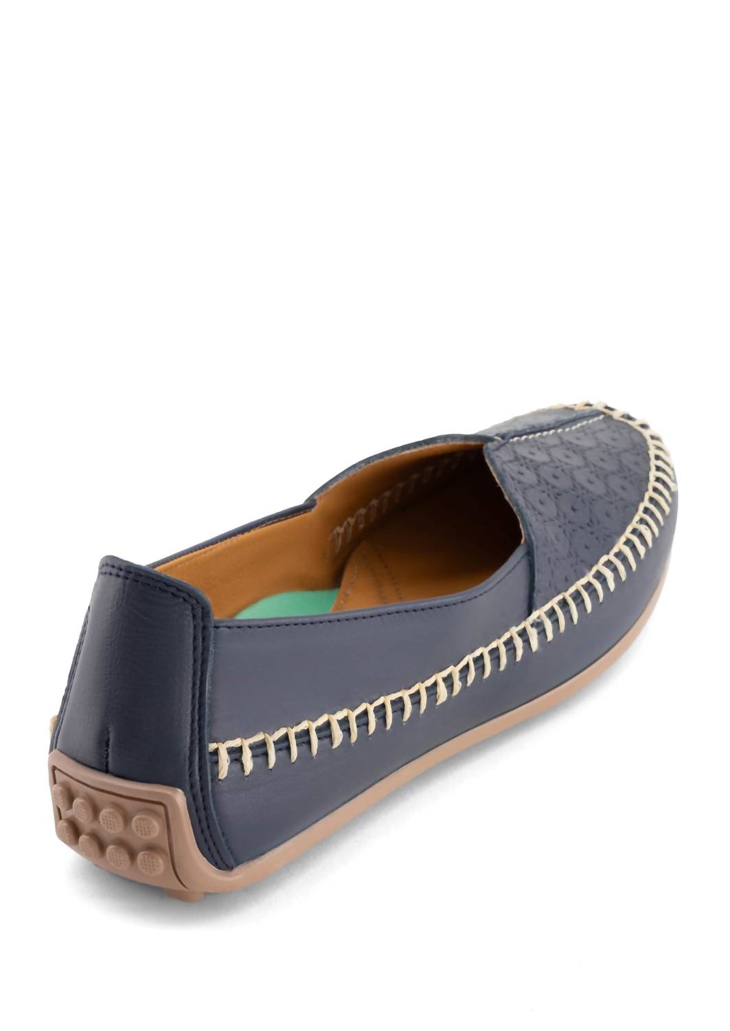 Andrea Women's Leather Loafer in navy blue - women's flats - detail view