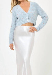 L*SPACE Crystal Cardigan in grey - women's cardigan - detail view