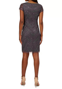 Adrianna Papell - Cap Sleeve Boat Neck Beaded Dress