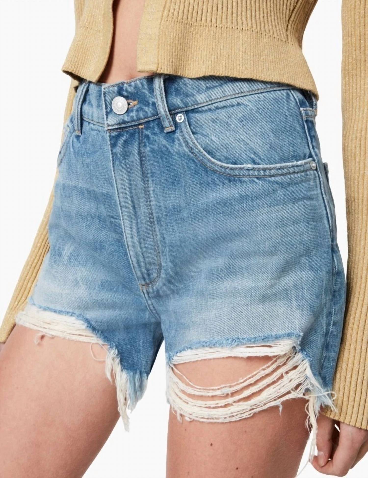 AllSaints Remi Cut Off Fray Hem Distressed Shorts in blue - women's shorts - alternate view