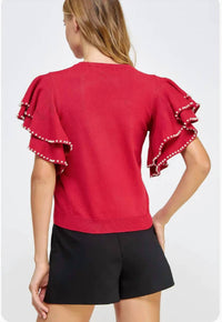 Strut & Bolt - Double Layer Pearl Trim Knit Sweater Top