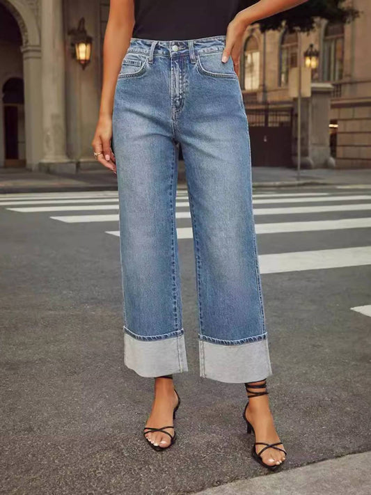 Wholesalesir - Loose Rolled Edge Cropped Jeans