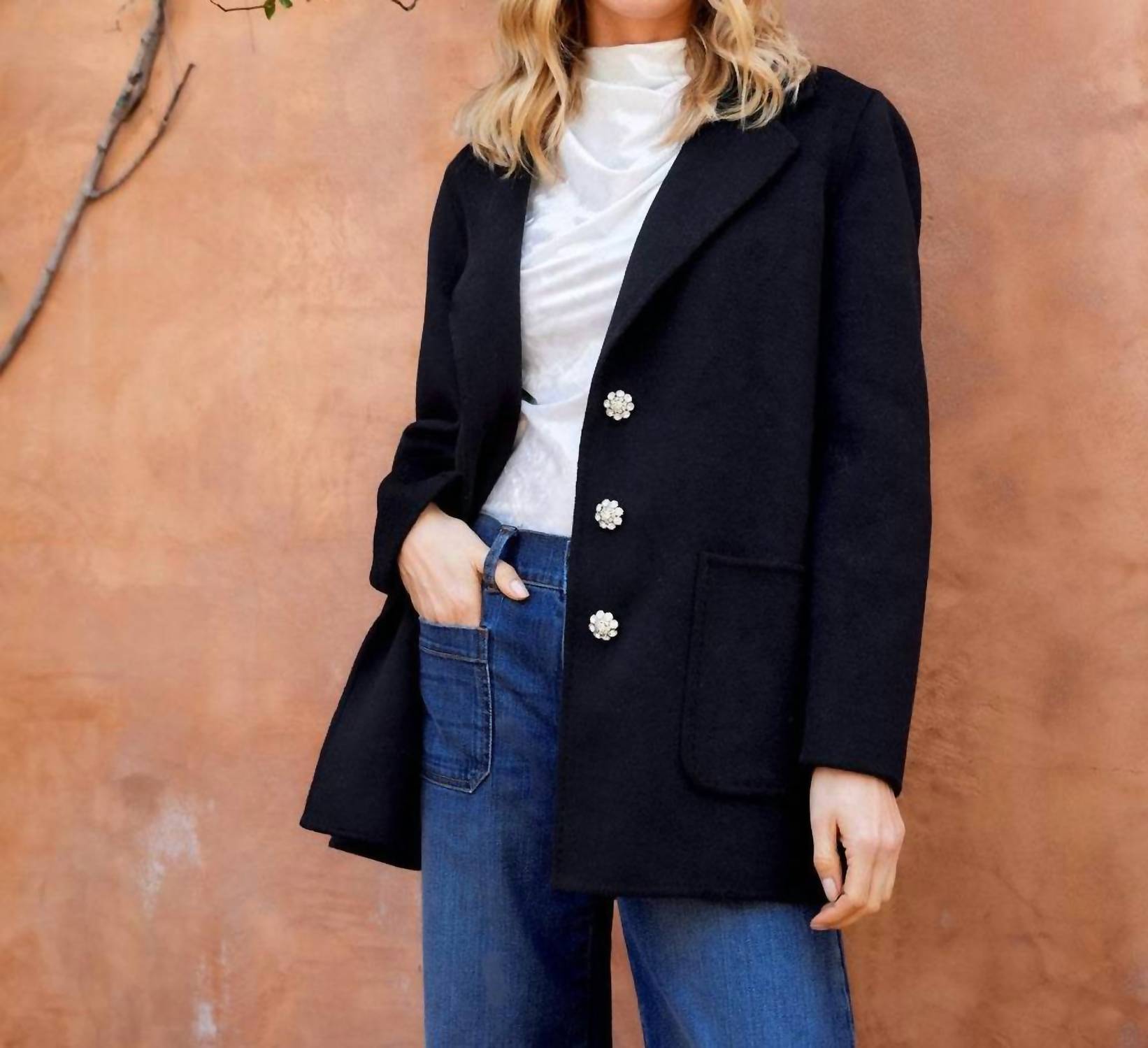 Karen Kane Oversized Brushed Blazer in black - women's jacket - view 6