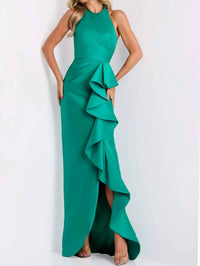 Jovani - Halter Neck Gown With Cascading Ruffle Detail