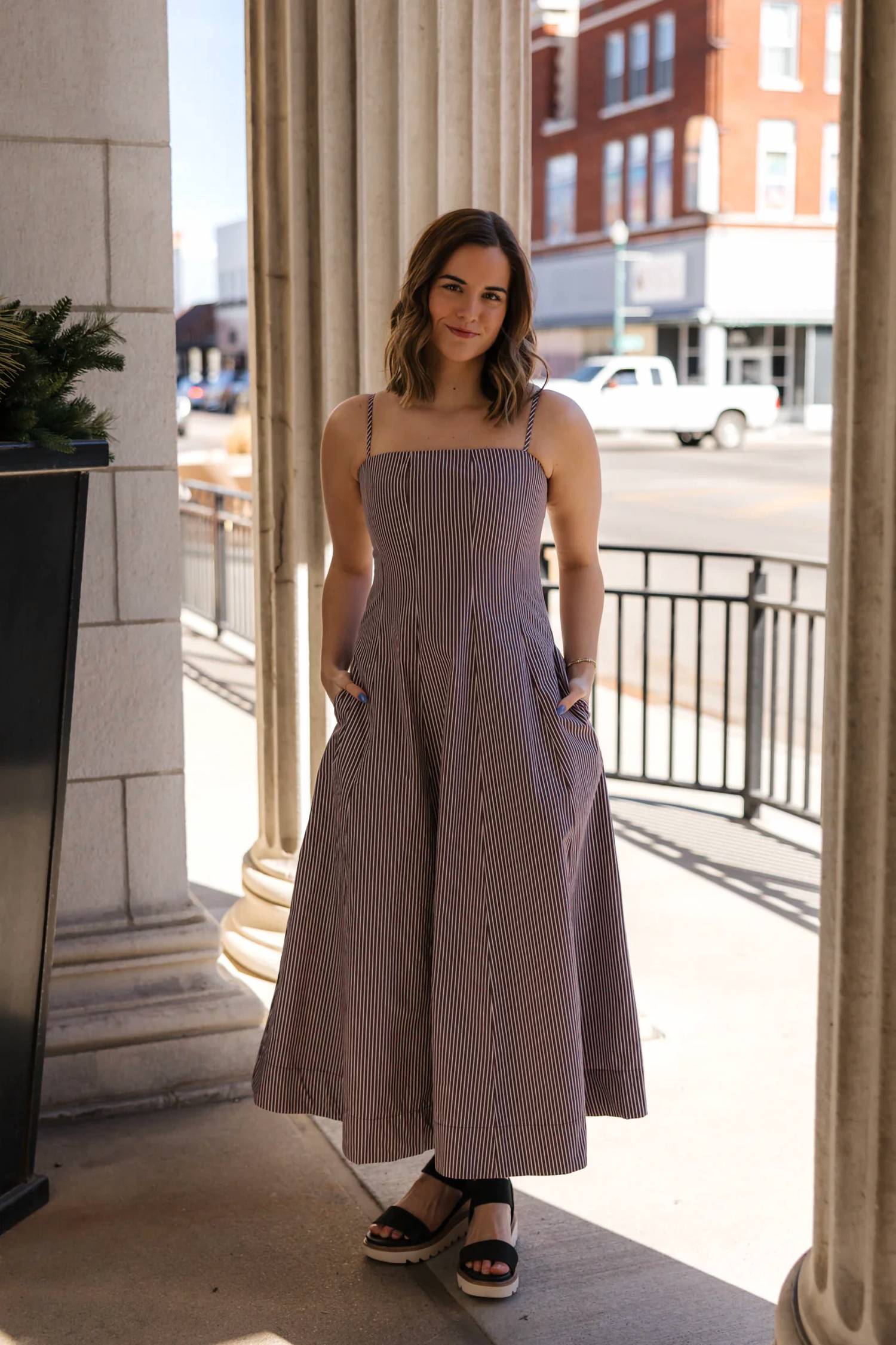Aureum - Shayla Striped Panel Midi Dress