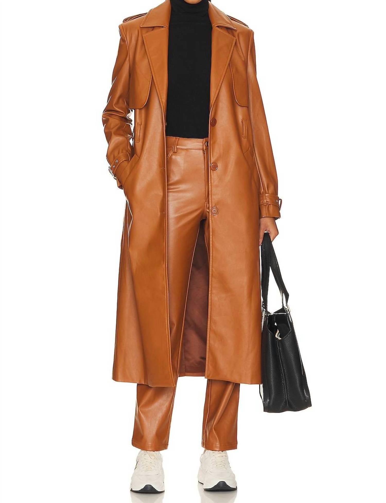 BARDOT Faux Leather Trench Coat in tan - women's jacket